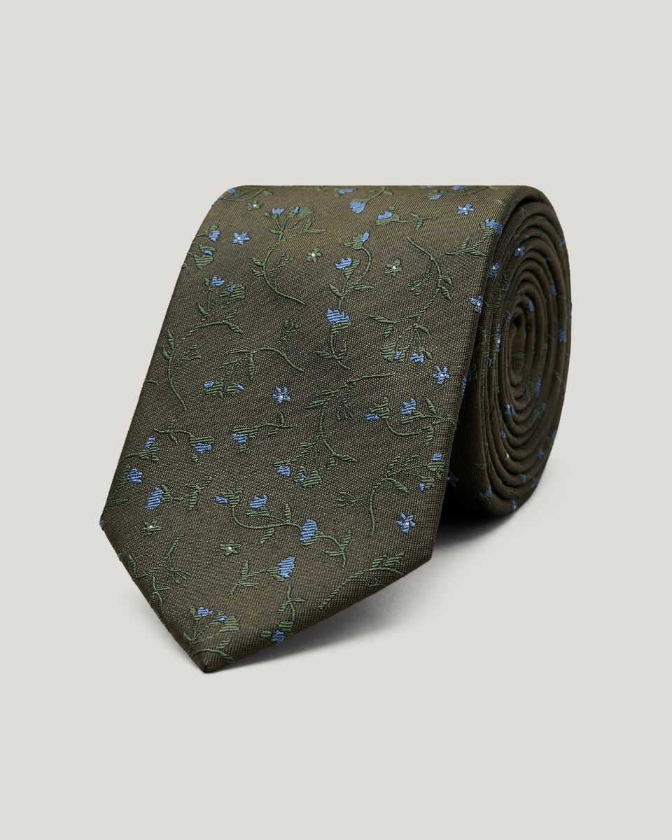 Tonal Floral Silk Tie, Khaki, hi-res